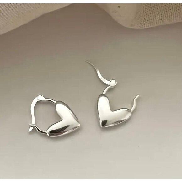 Sterling Silver Heart Hoops - Picture 1 of 4